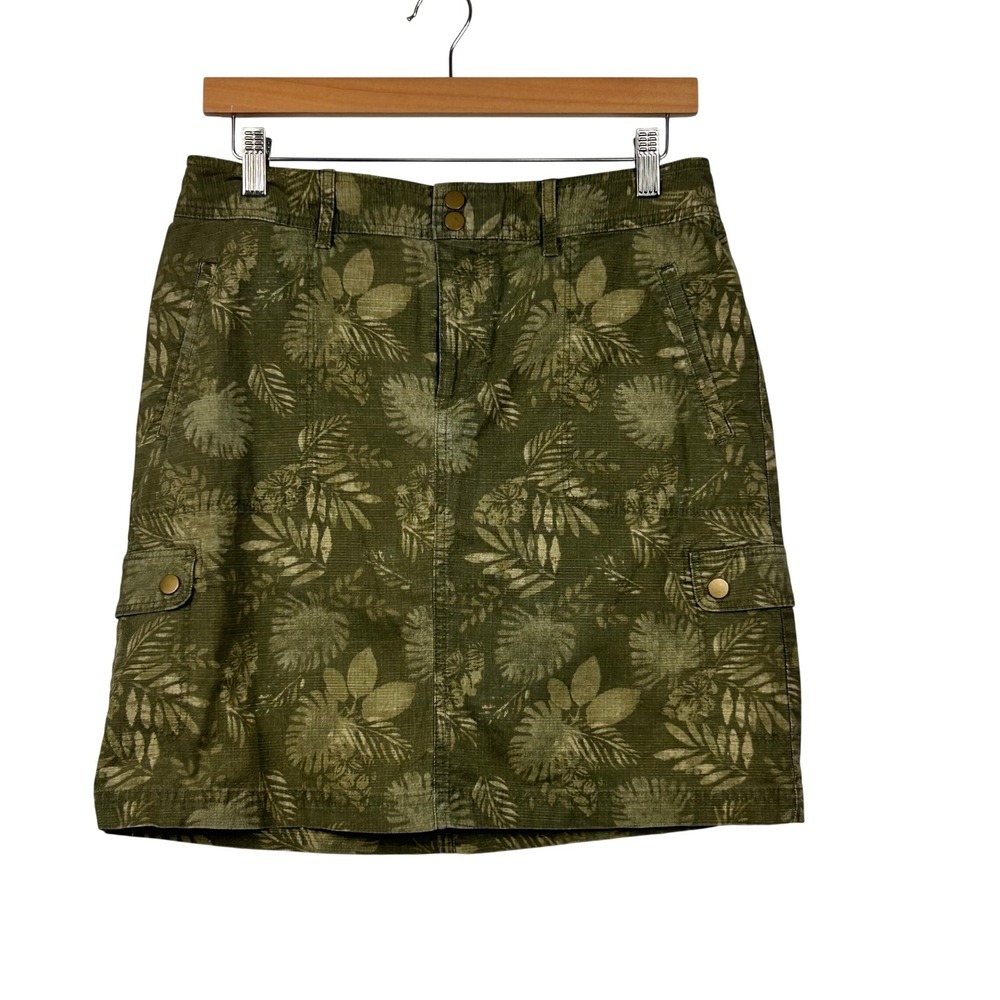 LL Bean Skirt Womens 8 Green Tropical Leaf Print Mini Cargo Favorite Fit 301408